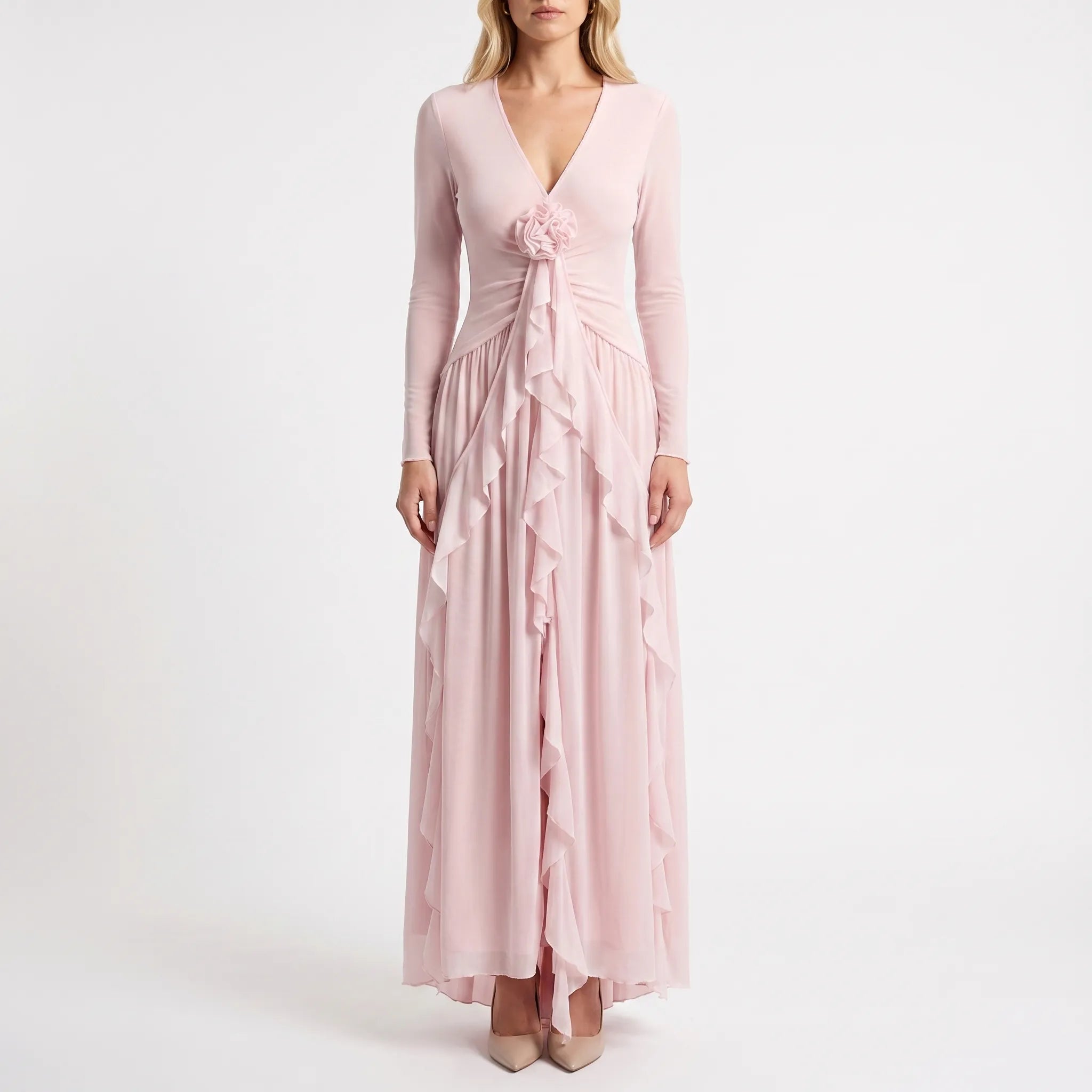 Kimberly | Langärmliges A-Linien-Maxikleid Mit Rüschen