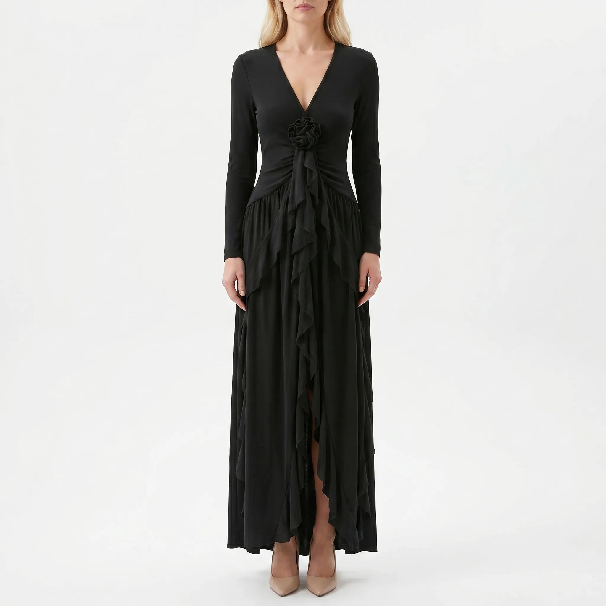 Kimberly | Langärmliges A-Linien-Maxikleid Mit Rüschen