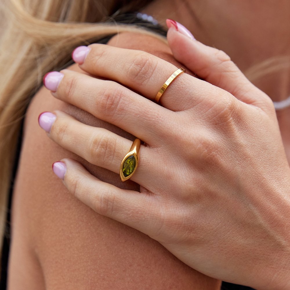 Bague en Acier Inoxydable avec Cristal Vert 1