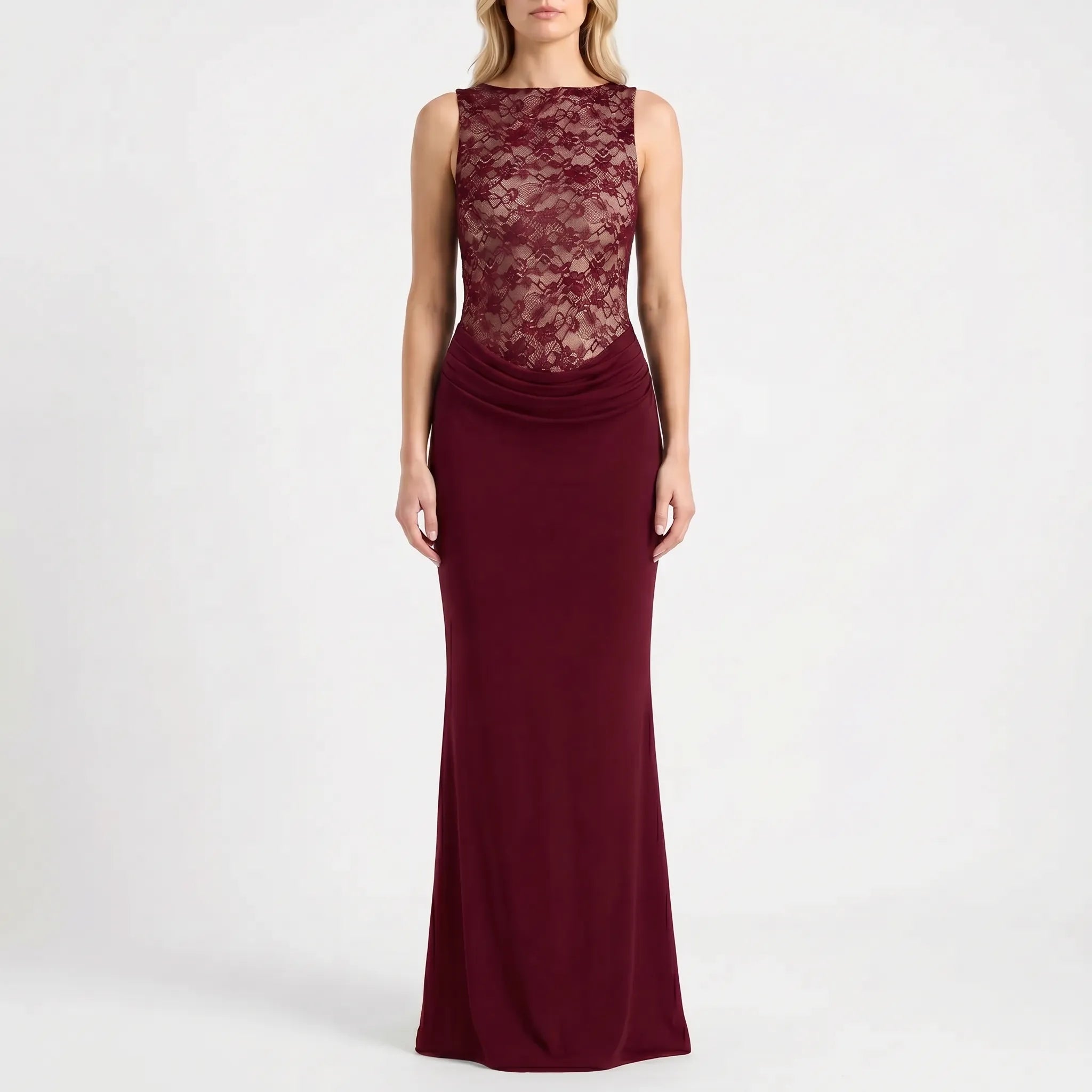 Christine  | Ärmelloses Maxi-Abendkleid Mit Spitze