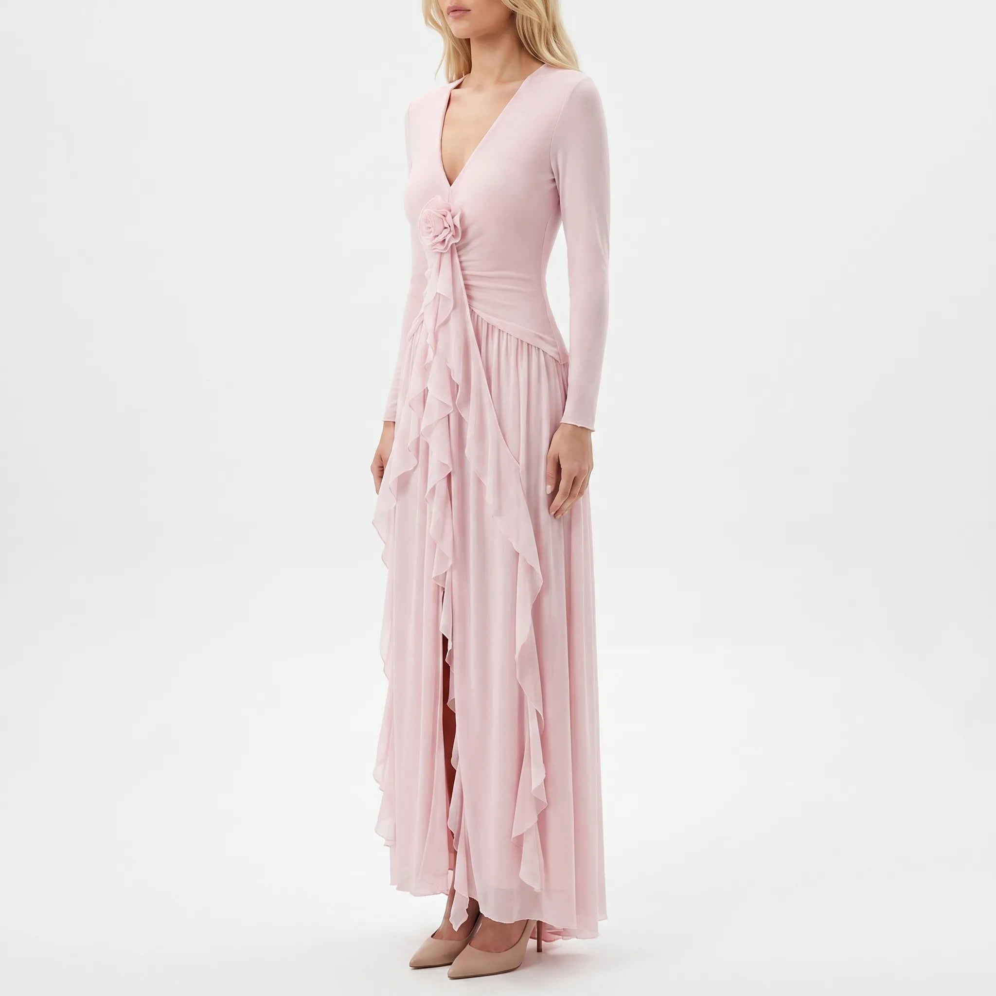 Kimberly | Langärmliges A-Linien-Maxikleid Mit Rüschen